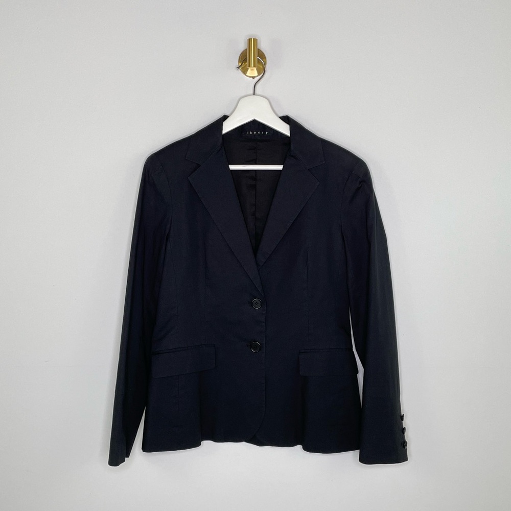 Blazer | Theory Black Single-Breasted Tailored | Minimalist Cotton Classic | 6 - Picture 2 of 14